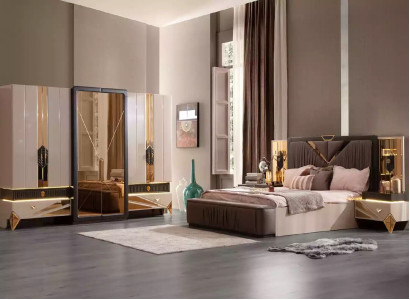Bedroom bed double bed beige fabric suite set 5-piece bed luxury sofa